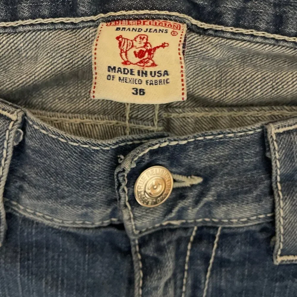 True Religion World Tour Straight Leg Denim Blue Jeans Men's Sz 36